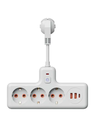 Удлинитель с сетевым фильтром 3х0.3м 10А 2USB + 1USBC 2500Вт ПВС 3х1 компакт бел. КОСМОС FRKsm0.3m-3g(W)USB фото 2
