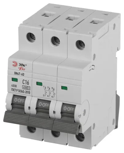 Выключатель автоматический 3п C 16А 4.5кА ВА47-63 PRO ЭРА Б0059437