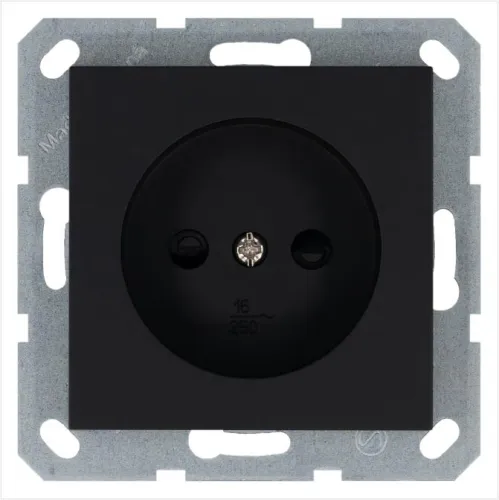 Розетка 1-м 16А IP20 без заземл. защ. шторки механизм черн. матов. soft touch Jasmart G5503PB