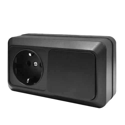 Блок ОП Олимп 1-кл. выкл.10А + роз. с заземл. 16А 220В горизонт. черн. Universal 7946806 фото 3