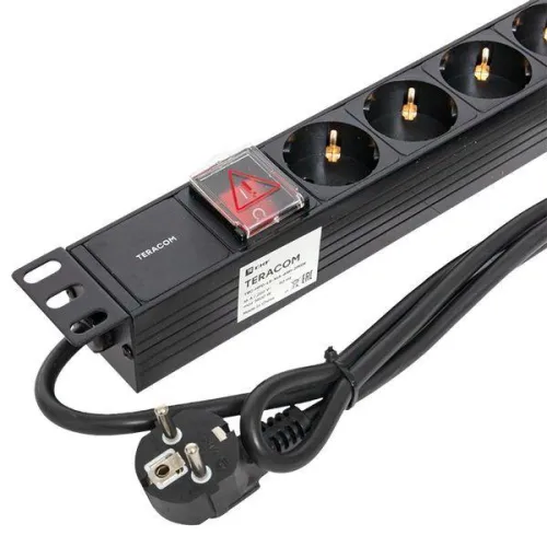 Блок PDU TERACOM 19дюйм 1U 16А/250В 6 роз. Schuko с выключат. шнур 2м 3х1.5кв.мм вилка Schuko корпус пластик черн. EKF TRC-HPD-LS-16A-6SH-2MSH фото 10