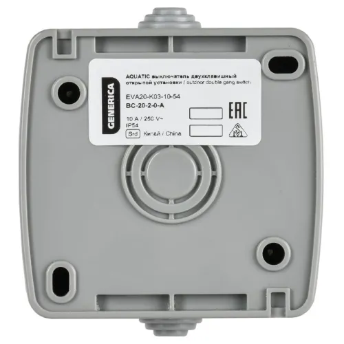 Выключатель 2-кл 1п ОП AQUATIC ВС-20-2-0-А 10А IP54 GENERICA EVA20-K03-10-54 фото 3