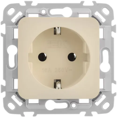 Розетка СП FLITE РС11-1-ФлСл 16А с заземл. без защ. шторок безвинтовое крепление механизм сливочный IEK FI-R11-16-1-K86 фото 2