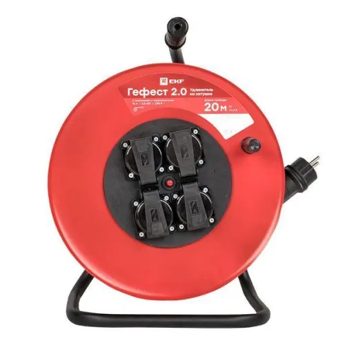 Удлинитель на катушке 4х20м с заземл. 16А IP44 Гефест 2.0 3.5кВт КГ 3х2.5 с предохранителем PROxima EKF UKG02-16-R325-4-20-IP44 фото 2
