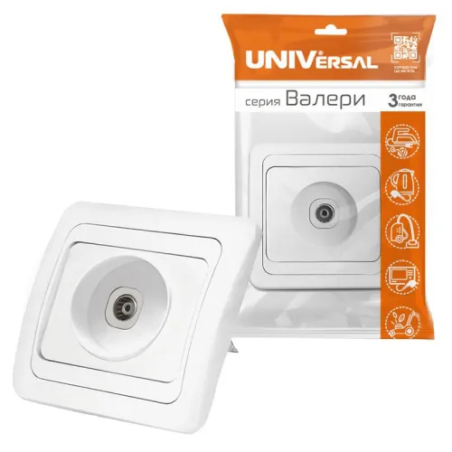 Розетка телевизионная TV 1-м СП Валери бел. UNIVersal В0027 фото 3