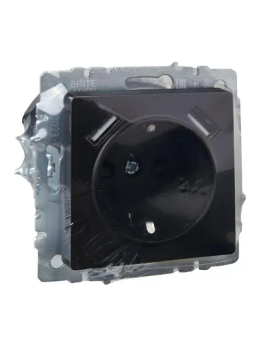 Розетка BRITE РЮш10-2-БрЧ 16А с USB A+A 3.1А с заземл. защ. шторки механизм черн. IEK BR-R14-16-U21-D31-K02 фото 4