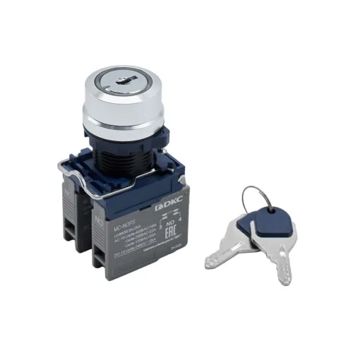 Головка переключателя с ключом на 2 положения с фиксацией стандартная ручка алюм. черн. DKC M22S-KL2A фото 7