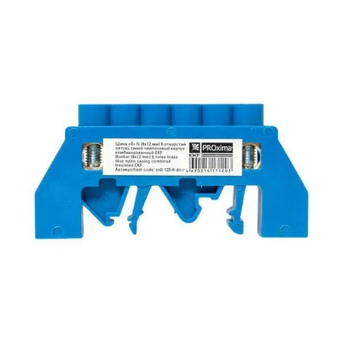 Шина нулевая N 8х12 6 отверстий синий нейлоновый корпус комбинированный латунь розн. стикер PROxima EKF sn0-125-6-dn-r фото 2
