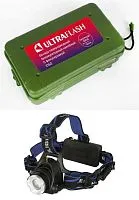 Фонарь аккумуляторный налобный E150 CREE 3Вт фокус 3 режима 220В пластик. черн. (бокс) Ultraflash 12188