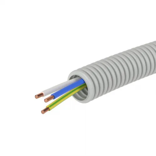 Труба гофрированная ПВХ гибкая d16мм с проводом ПВ-1(ПуВ) 3х1.5 РЭК ГОСТ+ сер. (уп.50м) DKC 9P91650 фото 2