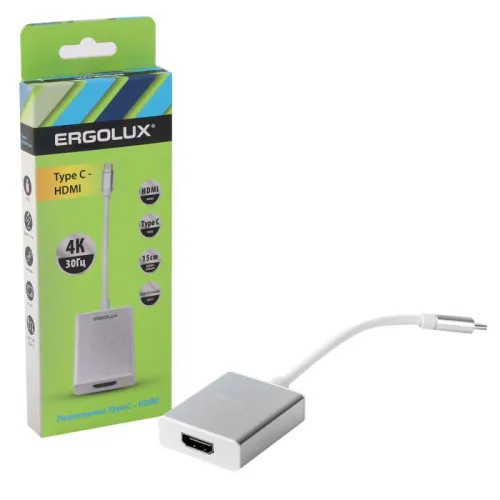 Переходник HDMI-Type C ELX-VA01-Type C пластик металлик коробка Ergolux 15300 фото 2