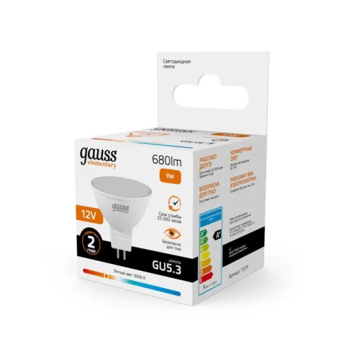 Лампа светодиодная Elementary 9Вт MR16 софит 3000К тепл. бел. GU5.3 680лм 12В GAUSS 11519 фото 3