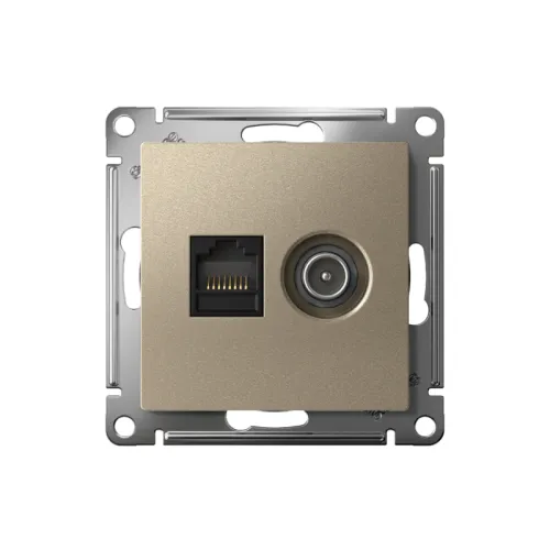 Розетка компьютерная + телевизионная 2-м СП AtlasDesign RJ45 кат.5E + TV механизм шампань SE ATN000589 фото 2