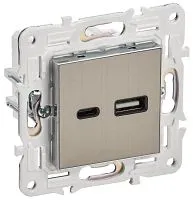 Розетка USB A+C 3.1А SKANDY SK-R14N никель IEK SK-U22-D31-K50