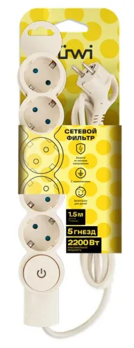 Фильтр сетевой 5х1.5м с/з с выкл 2кВт 10А/2 сл. кость Duwi 32570 3 фото 7