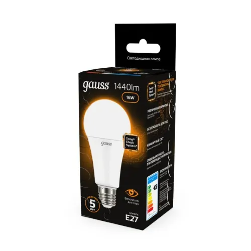 Лампа светодиодная Black 16Вт A60 грушевидная 3000К тепл. бел. E27 1440лм GAUSS 102502116 фото 4