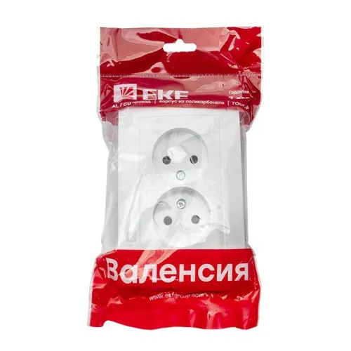 Розетка 2-м СП Валенсия 10А IP20 без заземл. защ. шторки бел. PROxima EKF EWR10-102-10 фото 3