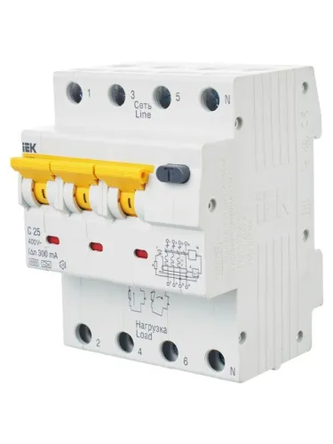 Выключатель автоматический дифференциального тока 4п (3P+N) C 25А 300мА тип A 6кА АВДТ-34 KARAT IEK MAD22-6-025-C-300 фото 10
