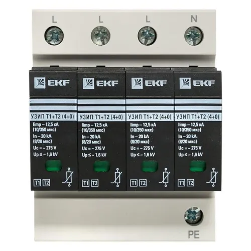 Устройство защиты от импульсных перенапряжений Т1+Т2; Iimp-12.5kA; In-20kA; Uc-275В; 4+0 PROxima EKF OV12-4-504 фото 7