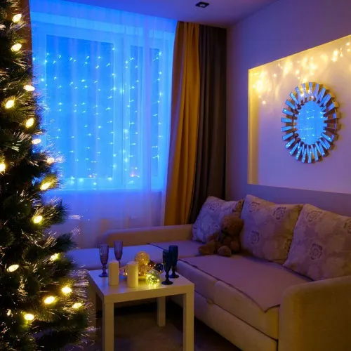 Гирлянда светодиодная "Твинкл Лайт" 15м 120LED син. 10Вт 230В IP20 с контроллером 8 режимов провод ПВХ темн. зел. Neon-Night 303-053 фото 2