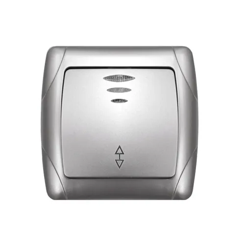 Переключатель проходной 1-кл. СП Маргарита 10А IP20 с подсветкой серебр. UNIVersal М0125-S