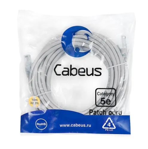 Патч-корд U/UTP кат.5E PC-UTP-RJ45-Cat.5e-10m 2xRJ45/8p8c неэкранир. PVC 10м сер. Cabeus 7699c