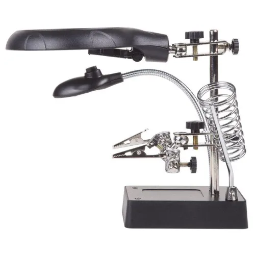 Держатель "третья рука" с лупой х2.5 подставка под паяльник LED подсветка Rexant 12-0250 фото 20