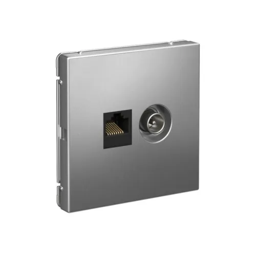 Розетка компьютерная + телевизионная 2-м ArtGallery RJ45 + TV кат.5E сталь SE GAL000989 фото 2