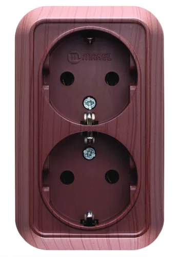Розетка 2-м ОП 16А IP20 с заземл. орех Makel 45482