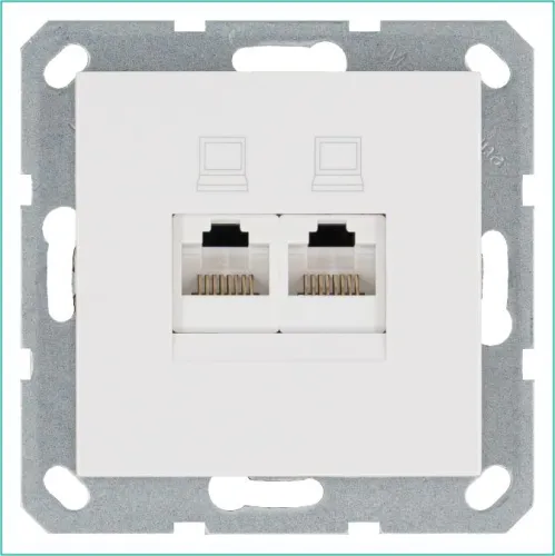 Розетка компьютерная 2-м RJ45 IP20 кат. 6 механизм бел. глянцевый Jasmart G6108W