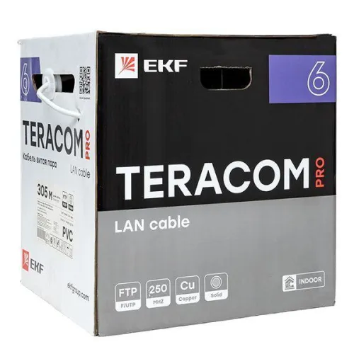 Кабель витая пара F/UTP кат.6 4 пары 23 AWG solid PVC сер. (уп.305м) TERACOM PRO EKF TRP-6FTP-04PVC-GY-IN3 фото 4
