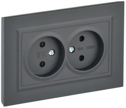Розетка 2-м СП BRITE РСш12-2-БрГ 10А в сборе без заземл. защ. шторки графит IEK BR-R23-10-K53-F