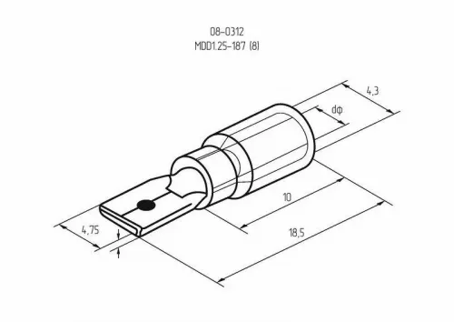 Клемма плоская изол. (штекер) (VM 1.25-187(8)) REXANT 08-0312 фото 3