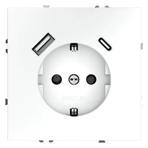 Розетка 1-м СП S70 16А с USB A+С с заземл. защ. шторки механизм бел. матов. Voltum VLS040502