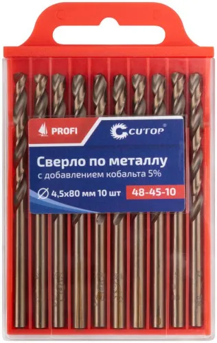 Набор сверл по металлу Profi 4.5х80мм с кобальтом 5проц. (уп.10шт) Cutop 48-45-10 фото 3