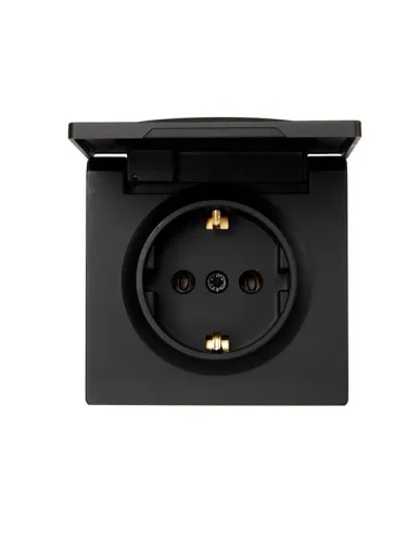 Розетка 1-м ОП LETO с заземл. с крышкой LETO ПБТ черн. бархат LEZARD 752-4200-123B