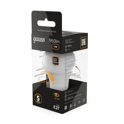 Лампа светодиодная Black 11Вт A60 грушевидная 3000К тепл. бел. E27 960лм диммир. GAUSS 102502111-D фото 3