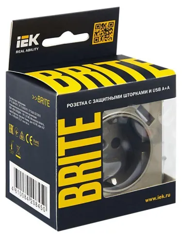 Розетка BRITE РЮш10-1-БрШ 16А с USB A+A 2.1А с заземл. защ. шторки механизм шампань IEK BR-R14-16-U21-D21-K37 фото 3