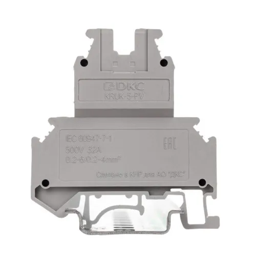 Клемма двухуровневая винтовой зажим 4 точки подключения 4кв.мм сер. DKC KRUK-5-PV фото 2