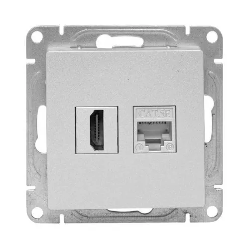 Розетка СП Эпика HDMI + RJ45 кат.5 механизм алюм. EKF UP1-SOA-HDMI+RJ45 фото 4
