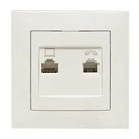 Розетка компьютерная + телефонная 2-м СП Валенсия RJ45 + RJ11 бел. PROxima EKF EWK02-035-30