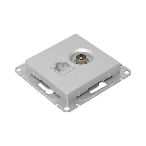 Розетка телевизионная + компьютерная СП Эпика TV + RJ45 кат.5 механизм алюм. EKF UP1-SOA-TV+RJ фото 3