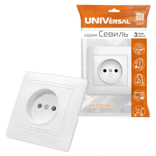 Розетка 1-м СП Севиль 16А IP20 без заземл. бел. UNIVersal С0022 фото 2