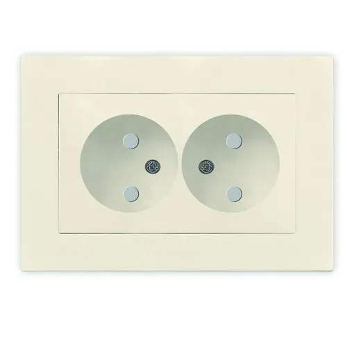 Розетка 2-м СП Афина 16А IP20 без заземл. защ. шторки в сборе сл. кость (ivory) Universal A0048-I