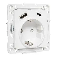 Розетка 1-м СП Стокгольм 16А USB A+C с заземл. защ. шторки винтов. клеммы механизм бел. EKF EYR16-2USB-typeA-typeC