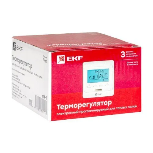 Термостат программируемый ETT-1 (HW-500; RTC 51.716; R51XT; ST-16) 3.6кВт 16А для теплых полов датчик пола; датчик воздуха бел. EKF ett-1 фото 4