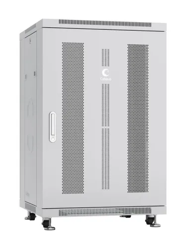 Шкаф монтажный телекоммуникационный напольн. ND-05C-18U60/60 19дюйм 18U 600х600х988мм для распределит. и серверн. оборудования; передн. и задн. перфорир. двери ручка с замком RAL 7035 сер. Cabeus 7656c