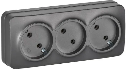 Розетка 3-м ОП GLORY РС23-2-ХСм 10А без заземл. без защ. шторок сталь матов. IEK ERH30-K46M-10