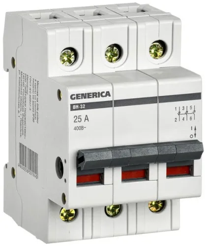 Выключатель нагрузки (мини-рубильник) 3п 25А ВН-32 GENERICA MNV15-3-025