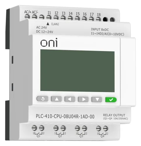 Модуль ЦПУ ПЛК 410 4 DI 4 UI (0-10 В/DI) 4 RO 12В-24В DC или 24В AC с Ethernet портом с экраном ONI PLC-410-CPU-08U04R-1AD-00 фото 4